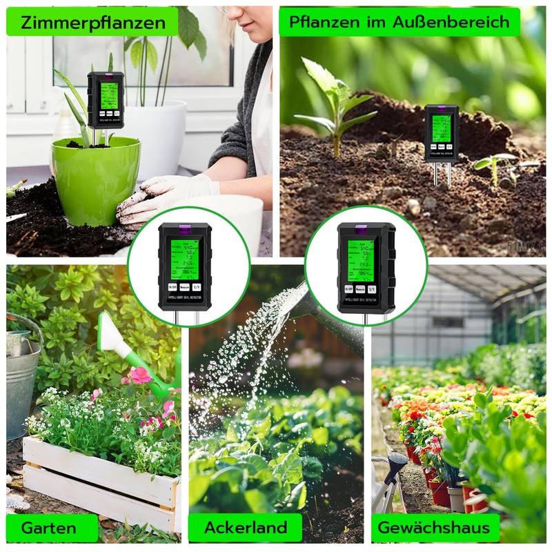 Wigearss 6-in-1 Soil Meter pH Moisture Temperature Light Soil Tester