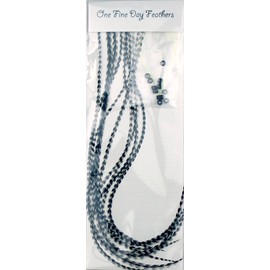 10 Feather Hair Extensions Real Feathers 22-28cm with Rings/Loops (Grizzly)