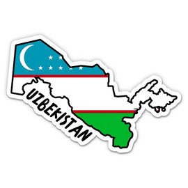 Squiddy Uzbekistan Map with Flag - Vinyl Sticker Decal for Phone, Laptop, Water Bottle - 3"