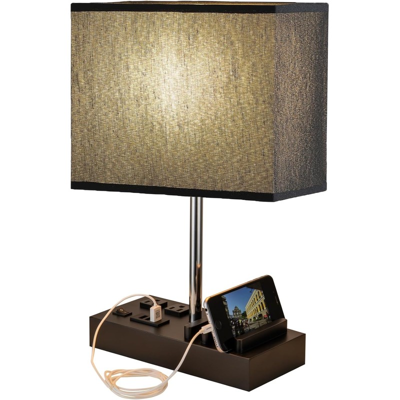 Briever USB Table Lamp, Multi-Functional Desk Lamp with 2 AC