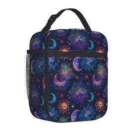 ainori Reusable Celestial Sun and Moon Lunch Box for Kids Girls Boys Women Adult, Insulated Cosmic Star Lunch Bag,Polyester Cooler Handbags Case for School Picnic Work Travel Beach or Hiking