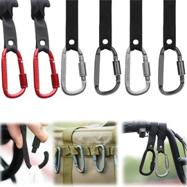 6 Pcs Carabiner Clips, Climbing Carabiner Clip With Webbing, Aluminum Alloy D-Ring Locking Caribeana Clips For Camping, Outdoors, Travelling, Hiking, Pet Leashes, Fishing, Backpacking