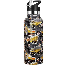 Xinvast Excavator Water Bottle Adult Kids with Straw Lid Insulated Stainless Steel Travel Mugs for Sport Gym Outdoor 20oz