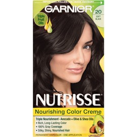 Garnier Nutrisse Nourishing Hair Color Creme, 20 Soft Black (Black Tea) (Packaging May Vary)