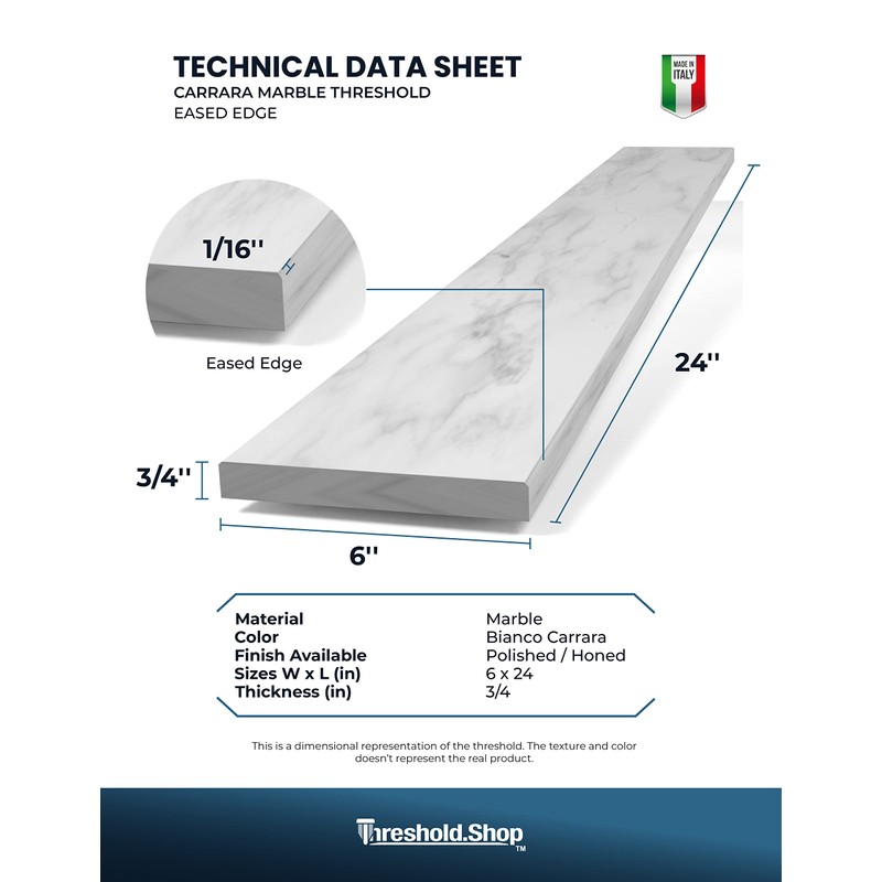 Threshold.Shop White Carrara Marble Saddle | Eased Edge | 3/4”