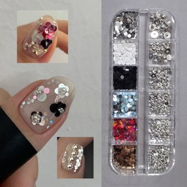 Barouse Color Sequin Silver Half Ball Nail Parts, 1 Piece, Mixed / 바로유즈 컬러 스팽글 실버 반볼 네일파츠, 1개, 혼합