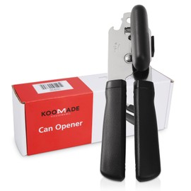 KOOMADE Can Opener, Manual Can Opener Heavy Duty Stainless Steel Smooth Edge Bottle Openers with Ergonomic Handles, Multifunctional Kitchen Tool (Black)
