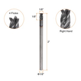 sourcing map Carbide Square Nose End Mill Bit 1/8" Cut Dia 4 Flutes TiAlN Coated Milling Cutter for Hardened Steel Metal (1/8" Shank 1/8" Cut Length 2" Long 30 Degree Helix)