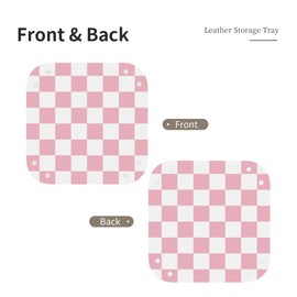 Checkered Jewelry Tray, Pink PU Leather Cute Aesthetic Checkered Room Decor Preppy Accessories for Teen Girls Women, 8 Inches