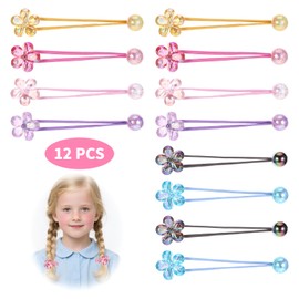 12PCS Hair Balls for Girls Hair Accessories for Girls, No Damage Ponytail Holders with Balls, Clear Camellia Bead Elastic Ties in 6 Colors(Pink, Yellow, Grey, Rose Red, Blue, Purple)