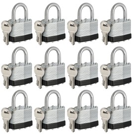 Keyed Alike Padlocks, Nickel Plated Padlocks Keyed Alike Set of 12, Key Lock with 1-9/16"(40mm) Wide Body 1-inch Shackle for Storage Unit, Sheds, Garages and Fence