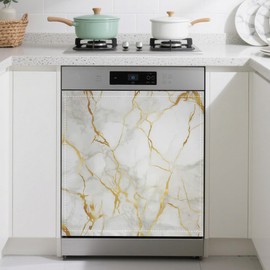 White Marble Dishwasher Magnets Decorative Cover,Gold Veins Magnet Fridge Panel Decal for Home Kitchen Decor,23x26 in