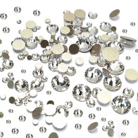 Dowarm 2650 Pieces Glue Fix Glass Flat Back Crystal Rhinestones, 6 Sizes 1.5mm 2mm 2.8mm 4mm 4.8mm 6.5mm, White Flatback Crystals Loose Gemstones for Crafts Nail Face Art Jewels (Crystal Clear)