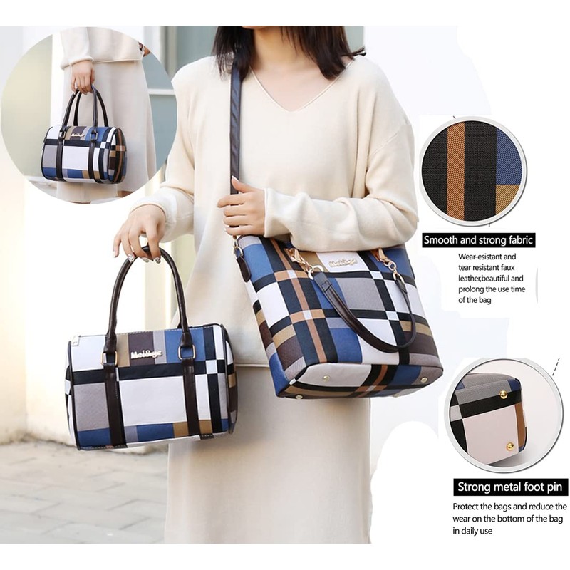 Bolso de mano para mujer de piel sintética a cuadros