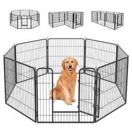 FDW Dog Playpen Dog Pen Dog Kennel 8 Panels 32 Inch Hight Indoor Outdoor Folding Metal Portable Puppy Exercise Pen Heavy Duty Dog Fence for Yard Camping,Black