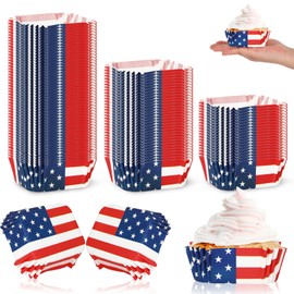JarThenaAMCS 600Pcs Patriotic Square Cupcake Liners July 4th Stars Stripes Red White Blue Cupcake Wrappers USA Flag Paper Disposable Muffin Brownie Cups for Baking Independence Day Party Supplies