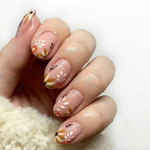 Fall Press on Nails Medium Oval Fake Nails with Designs