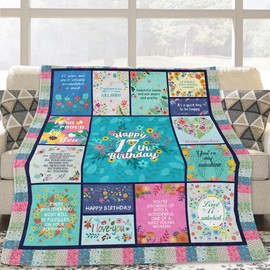 Akoigun 17th Birthday Gifts for Girl, 17 Year Old Girl Gift Ideas, Gifts for 17 Year Old Girl Birthday Gifts, 17th Birthday Decorations for Girl, Happy 17th Birthday Flannel Throw Blanket 60"X50"