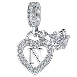 MAVTZRE Letter N Charms for Charms Bracelet: Silver Heart Alphabet Initial Dangle Charms Bead for Bracelets and Necklaces, Birthday Mother's Day Christmas Jewelry Gifts For Women