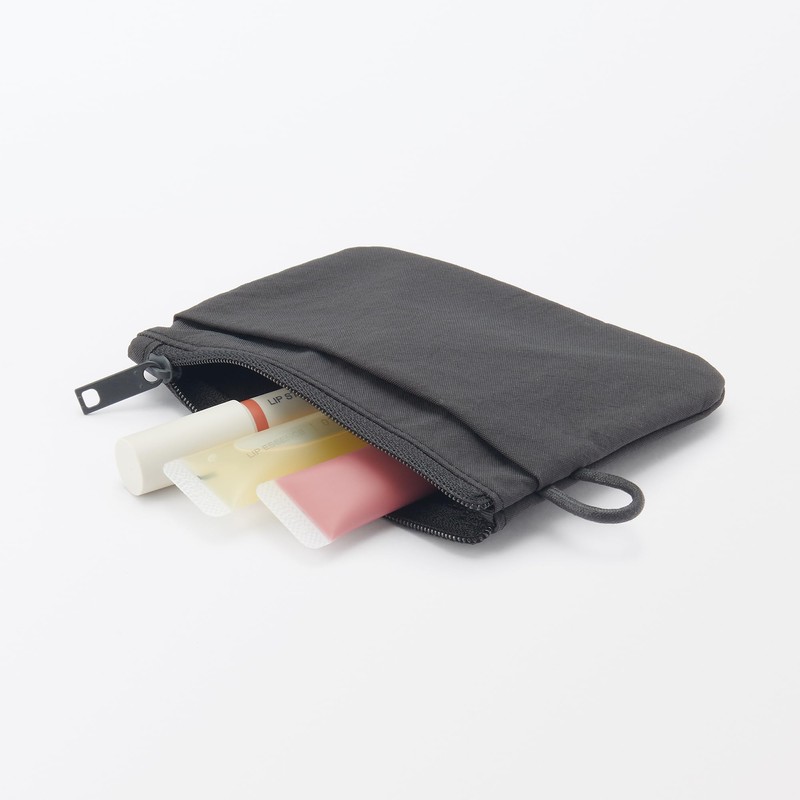 MUJI 84473869 Wrinkle Nylon Flat Pouch, Dark Gray, M, Approx.