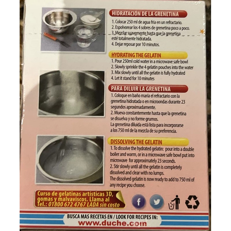 DUCHE 2 Grenetina DUCHE 28 Gramos. Sin Sabor. Unflavored Powder.