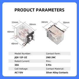 CNAODUN JQX-12F-2Z AC 110V Coil 30A 2NO 2NC DPDT 8 Pin General Purpose High Power Relay…
