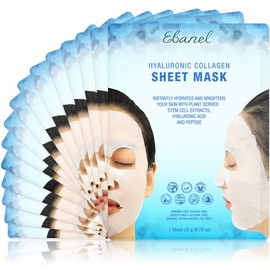 Ebanel 15 Pack Collagen Face Mask, Instant Brightening & Hydrating Face Sheet Mask with Aloe Vera, Hyaluronic Acid, Vitamin C and E, Chamomile, Anti Aging Face Mask with Hydrolyzed Collagen, Peptide