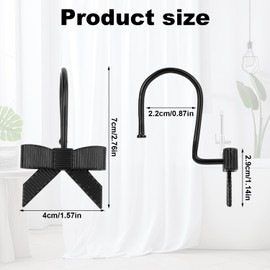 12pcs Bow Shower Curtain Hooks, Decorative Metal Cute Bow Knot Shower Curtain Hanger Rings for Bathroom Baby Room Nursery Art Decors Accessories (Black)