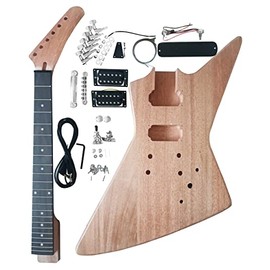 AYUBOUSAEX-Style DIY Electric Guitar Kit Mahogany Body and Neck - Rosewood Fingerboard Explorer Style Electric Guitar Builder Kit