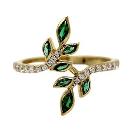 hsiyyecg Gold-Plated Dainty Olive Branch Leaf Rings, CZ Simulated Emerald Chakra Tree Jewelry Gifts for Women Christmas Holiday Gifts Engagement Promise Rings, US Code 9
