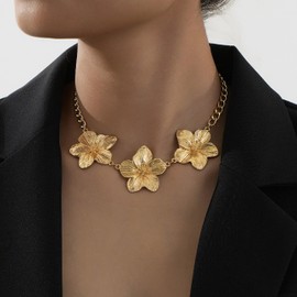 Gold Flower Necklace for Women Flower Statement Necklaces Trendy Chunky Gold Necklace Floral Jewelry