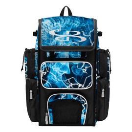 Boombah Superpack Bat Bag - Backpack Version (no wheels) - Holds 4 Bats - The Natural 3 Black/White/Columbia Blue