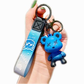 AUBWIG Cute Colour Bear Keyring Boy Girl Creative Braided Rope Gradient Resin Animal Pendant Men Women Metal Key Chain, blue