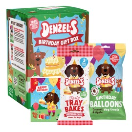Denzel's Denzel's Dog Treats Mini Birthday Gift Box - Birthday Cake Chews with Peanut Butter & Strawberry + Balloon shaped Treats with Coconut & Apple - 110g