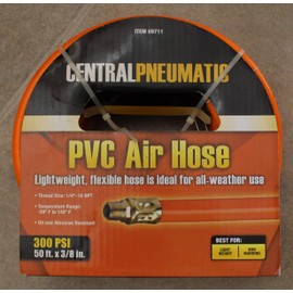 PVC Rubber Air Hose, 3/8 inch x 50 ft, 1/4 in. 18 NPT Fittings, 300 PSI Heavy Duty