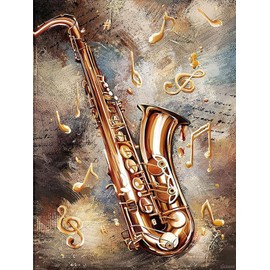 DIY 5D Diamond Painting Kits for Adults Diamond Painting Vintage Music Saxophone Musical Instruments with Music Notes for Home Decor 30x40cm/12x16 inch