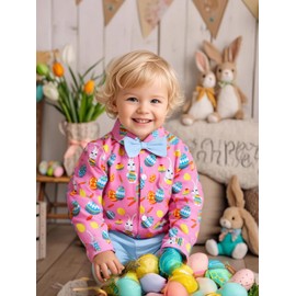 A&J DESIGN Baby Boy Suits Infant Easter Outfit Gentleman Suspenders Set Wedding Ring Bearer Formal Dress Pink Bunny and Blue Pant 9-12 Months