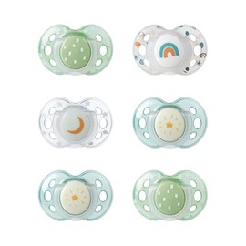 Tommee Tippee Chupones nocturnos que brillan en la oscuridad, diseño simétrico, silicona sin BPA, 18-36 meses, paquete de 6