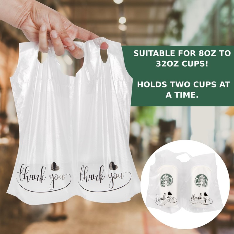 Camtoms Drink Carrier Bag - 100pcs 2 Cup Carrier with