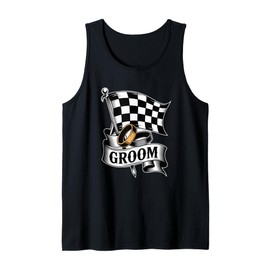 Mens Groom Racing Checkered Flag Wedding Band Tank Top