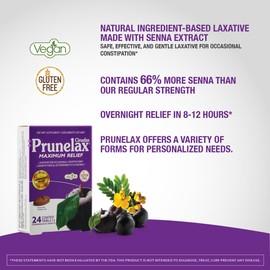 Prunelax Ciruelax Maximum Relief Laxative Tablets with Natural Senna for Occasional Constipation, Senna Extract, Vegan & Gluten-Free, Gentle Overnight Relief - 24ct
