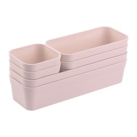 1 x Drawer Organiser Set 6 Pieces Pink Universal Adjustable Storage Box One Piece Divider System Utensils Storage Living Bathroom Plastic BPA Free