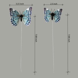 12 Pack Butterfly Decorations, DIY 3D Butterfly Stakes Decor, 2 Sizes of Butterfly Ornament for Home Fake Flower Floral Supplies Tea Party Wedding Easter Christmas Spring Fall. (Aqua Blue 02)