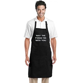 Star and Stripes May The Folks be with You Inspired Novelty Aprons, BBQ Cooking Aprons, Chef Full Length Black