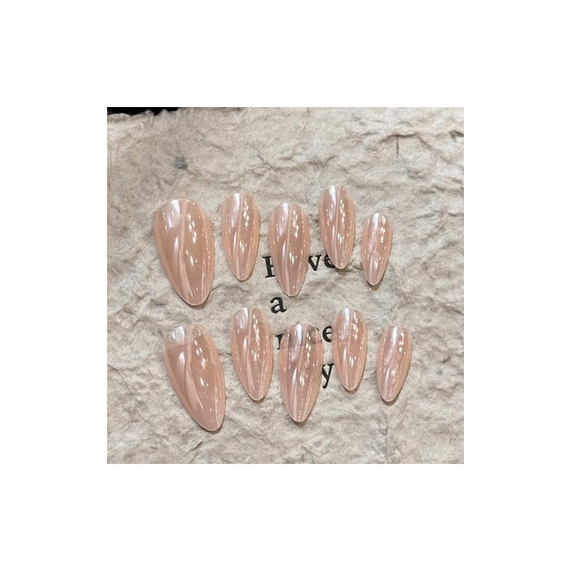 Almond False Nails - French Tip Natural Nude Style -