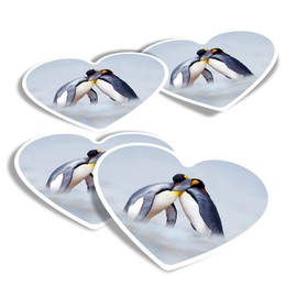 Vinyl Heart Stickers (Set of 4) - Cute Penguin Couple Hug Love Fun Decals for Laptops,Tablets,Luggage,Scrap Booking,Fridges #2096