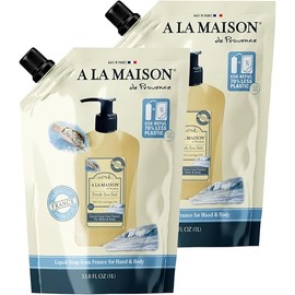 A LA MAISON French Liquid Hand Soap Eco-Friendly Refill Pouch, Fresh Sea Salt - Natural Hand Wash Made with Essential Oils - Biodegradable, Plant-Based, Vegan, Alcohol & Paraben Free (33.8 oz, 2 Pack)