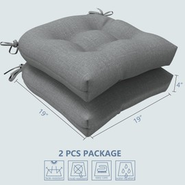 LVTXIII Outdoor Seat Cushions Seasonal Tufted Chair Cushions, Patio Chair Pads for Dining Chairs, Office Armchairs and Garden Furniture Decoration (Round Back, 19”x19”x4”, Grey Textured, 2 Pack)