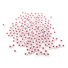 Honbay 200PCS Flat Round Acrylic Loose Beads Spacer Beads with Red Heart for DIY Crafts or Jewelry Making