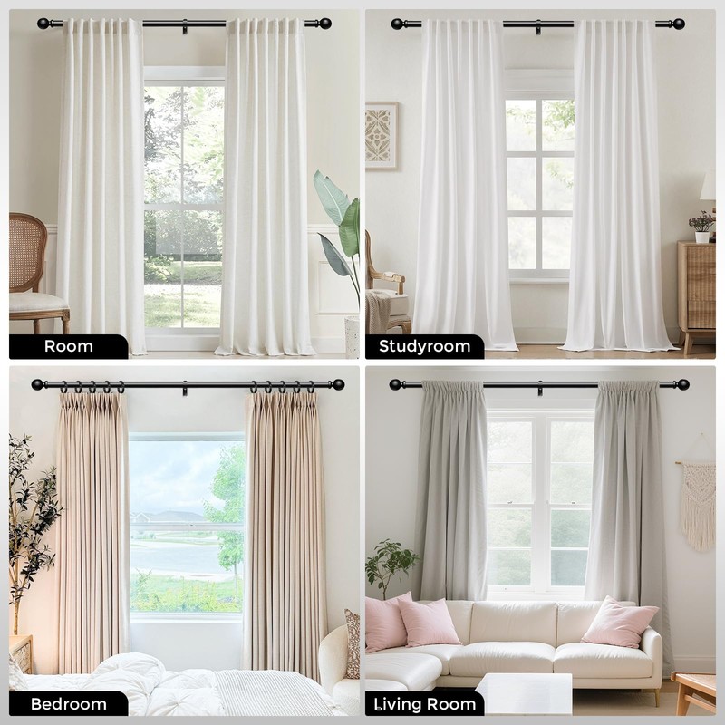 Wolistsa 2 Pack Curtain Rods 36-60 Inch, Black 1 Inch
